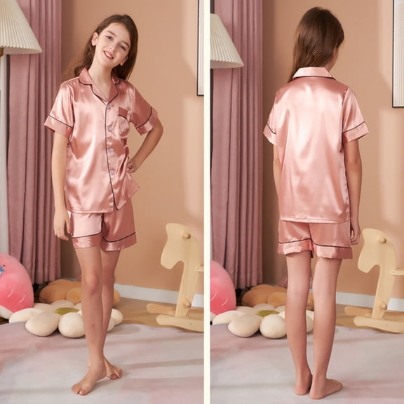 Little Children PJ Sets Girls Boys Pajamas Set Satin Silk Short Sleeves Sleepwear 2PCS Button Down Classic Loungewear Shorts Homewears Loungewear For Child