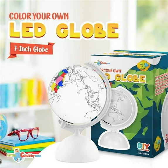 Little Chubby One LCO-GLB-DIY-LED-7-BLU 7 in. DIY Color Your Own LED Globe, Educational & Decorative