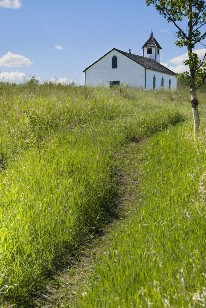 Little Church On The Canadian Prairies Morley Alberta Canada Canvas Art - Philippe Widling Design Pics (12 x 19)