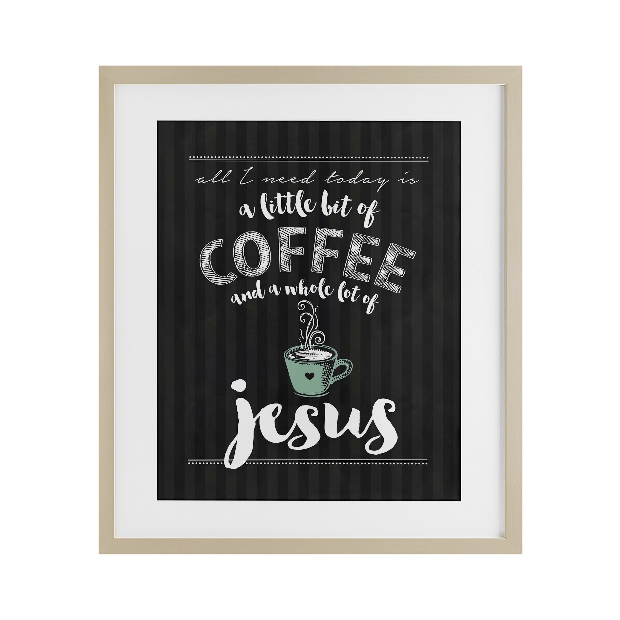 Little Coffee & Whole Lot Of Jesus Birch Framed Print Under Glass, design by Lettered and Lined
