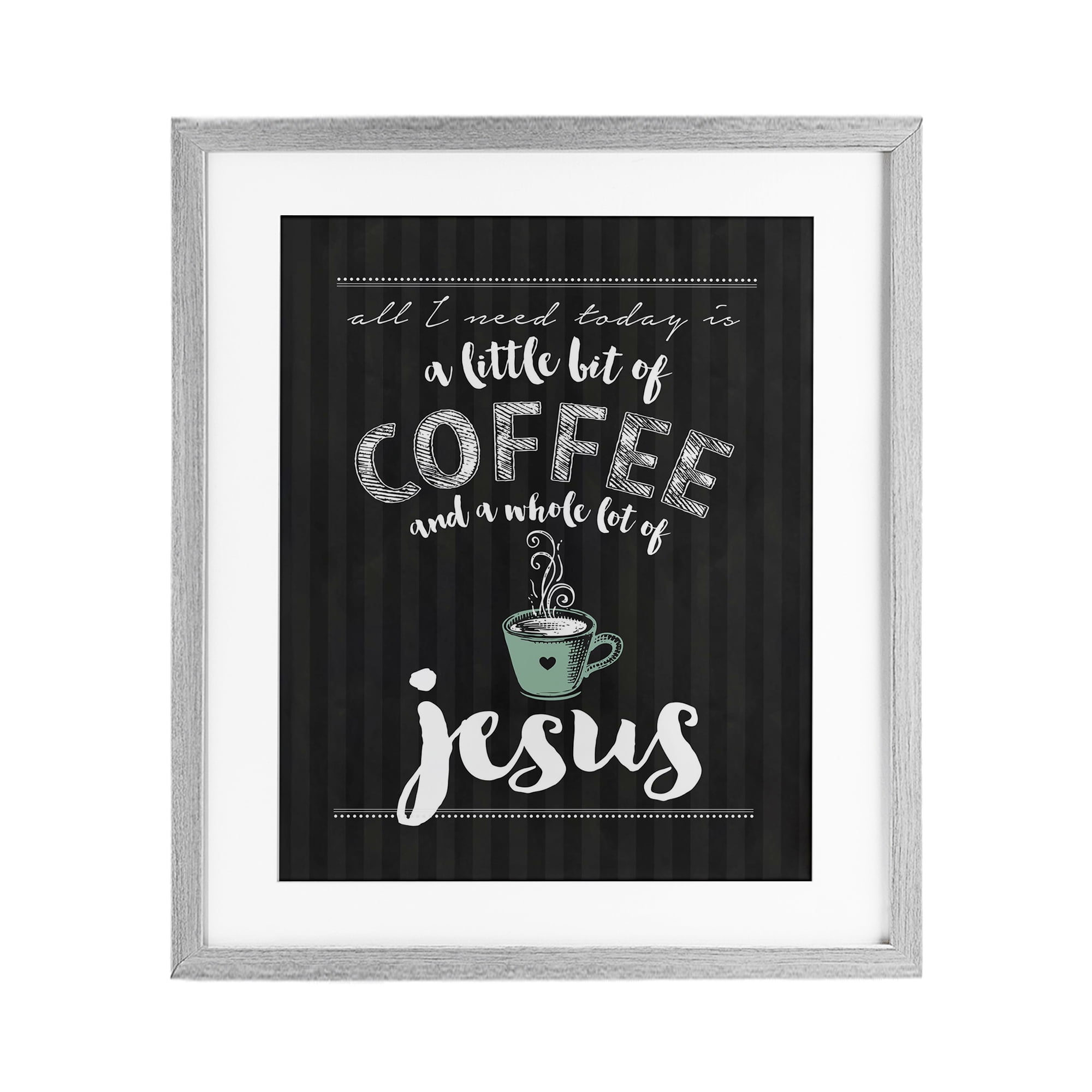 Little Coffee & Whole Lot Of Jesus Gray Framed Print Under Glass, design by Lettered and Lined
