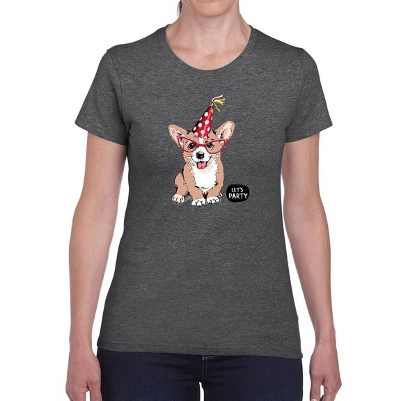 Little Corgi Let's Party T-Shirt Women -Image by Shutterstock, Female 3X-Large