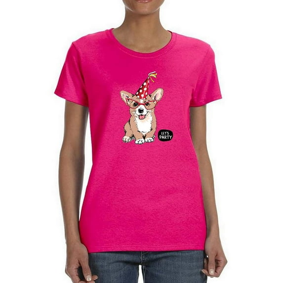 Little Corgi Let's Party T-Shirt Women -Image by Shutterstock, Female 3X-Large
