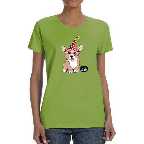 Little Corgi Let's Party T-Shirt Women -Image by Shutterstock, Female 3X-Large