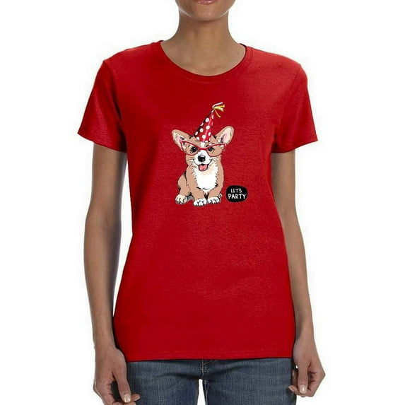 Little Corgi Let's Party T-Shirt Women -Image by Shutterstock, Female Medium