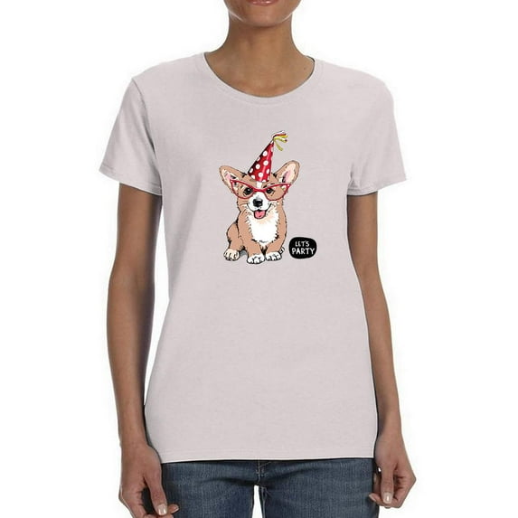 Little Corgi Let's Party T-Shirt Women -Image by Shutterstock, Female x-Large