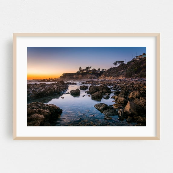 Little Corona Beach, Corona del Mar - Newport Beach California Photography Coastal Sunset Seascape Landscape Beach Scenic Oak Framed Wall Art Print 5 x 7 inches
