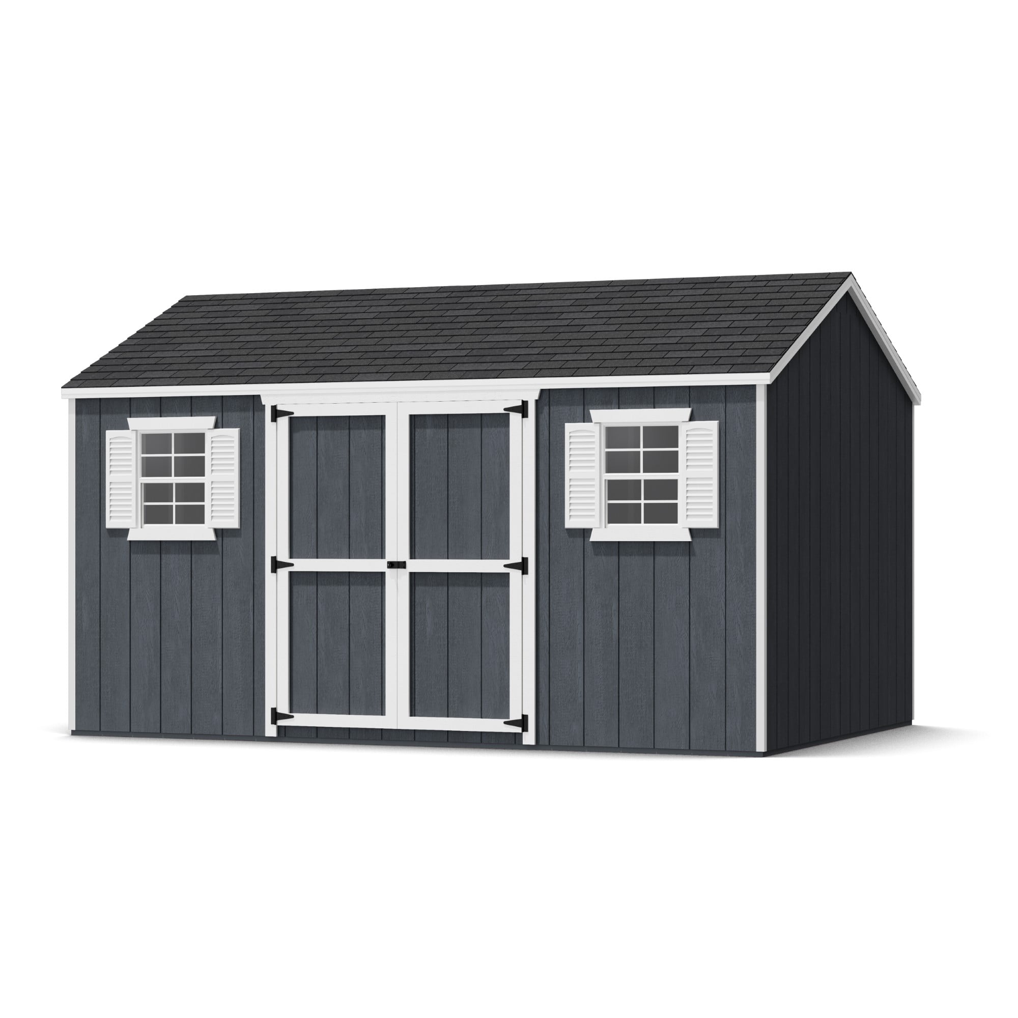 10x14 Dark Gray Wood Gable Storage Shed with Windows and Floor