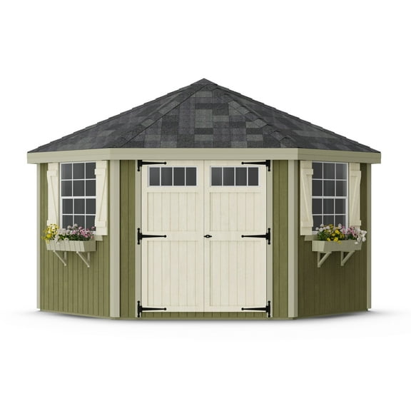 Little Cottage Co. 10x10 Colonial Five Corner Shed with Operable Windows, Wood Outdoor Storage Do-It-Yourself Panelized Kit