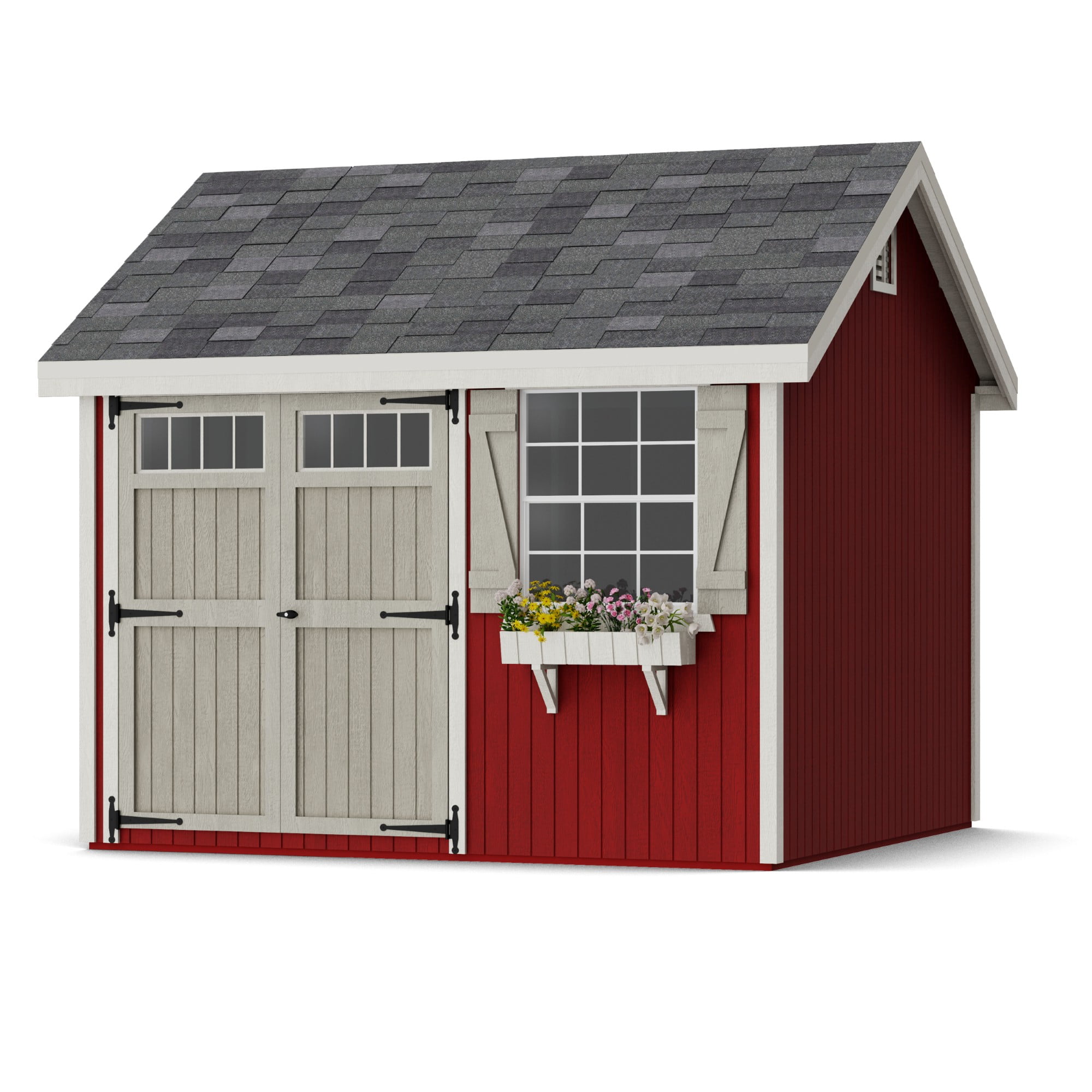 Colonial Pinehurst 10' x 10' Red and Gray Wood Storage Shed Kit with Windows