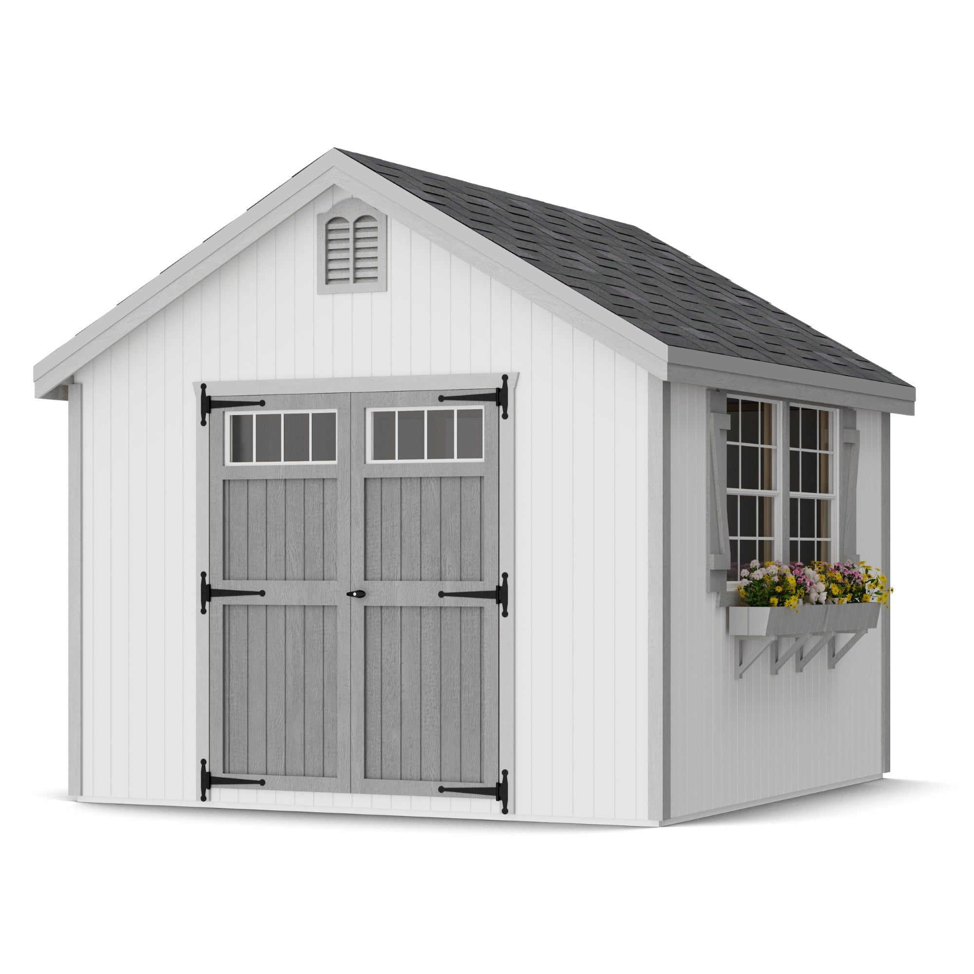 10' x 10' White and Gray Wood Storage Shed Kit with Windows