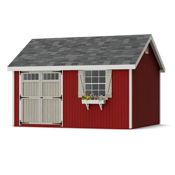 Little Cottage Co. 12x14 Colonial Pinehurst Shed with Operable Window and Floor, Outdoor Wood Storage Do-It-Yourself Precut Kit