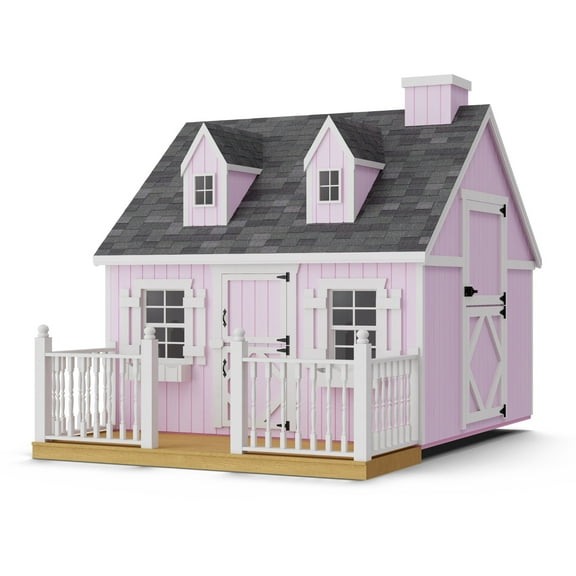 Little Cottage Co. 8x8 Cape Cod Playhouse with Floor, Deck and Rail, Outdoor Wood Do-It-Yourself Kit