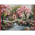 thumbnail image 1 of Little Cottage Next Stream Blossom Cherry DIY 11CT Stamped Cross Stitch Kits for Beginners Easy Needlepoint Embroidery Counted Cross Stitch Art Craft for Wall Decoration 12x16inch(2), 1 of 8