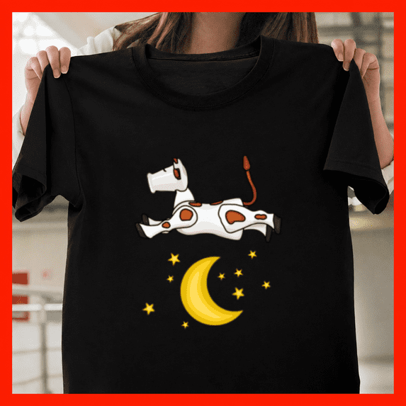 Cow Db Little Cow Jumping Over The Moon Nursery Rhyme Night Sky Unisex T-Shirt ...