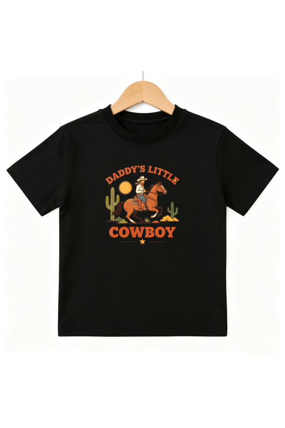 Little Cowboy Boys Graphic Tee, Vintage Retro Western Horse Desert 100% Cotton Kids Short Sleeve T-Shirt