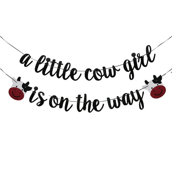 Little Cowgirl is On The Way Banner, Cowgirl Baby Shower Party Decor, Gender Reveal Mexican Party Decorations (Girl), 7 inches x 6 inches, Black