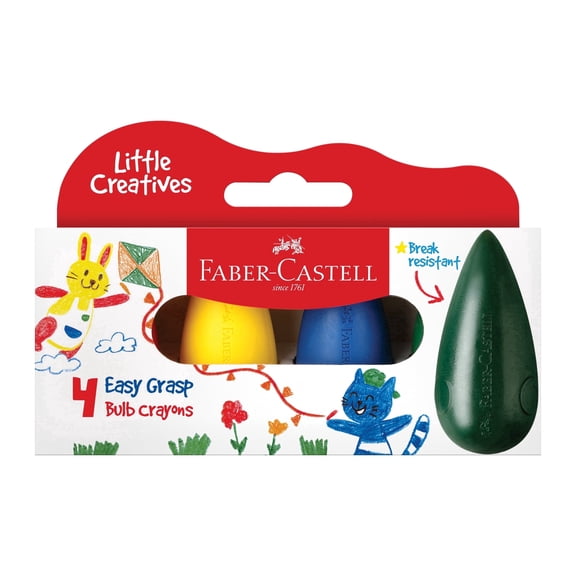 Faber-Castell Little Creatives - Easy Grasp Bulb Crayons Great for Back to School Art Supplies & Summer Crafts- 4 Classic Colors: Toddler Arts and Crafts, Jumbo Egg Crayons