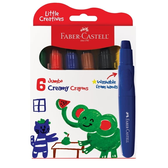 Faber-Castell Little Creatives Jumbo Creamy Crayons - 6 Classic Colors: Toddler Arts and Crafts, Jumbo Crayons for Toddlers Coloring, Art Supplies and Kids Gifts Ages 3+