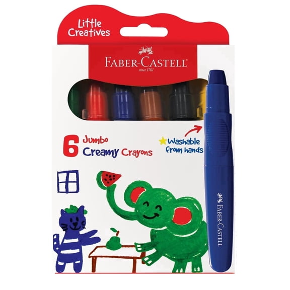 Faber-Castell Little Creatives - Jumbo Creamy Crayons Great for Back to School Art Supplies - 6 Classic Colors: Toddler Arts and Crafts, Jumbo Crayons for Toddlers Coloring, Gifts Ages 3+