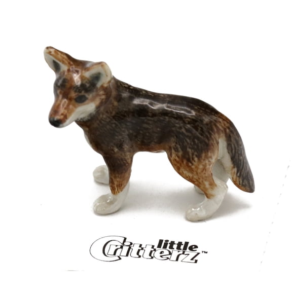 Little Critter Wolf Cinnamon Hand-painted - Home Decor Animal Decorative Figurine Birthday Gift - Miniature Porcelain Figurine