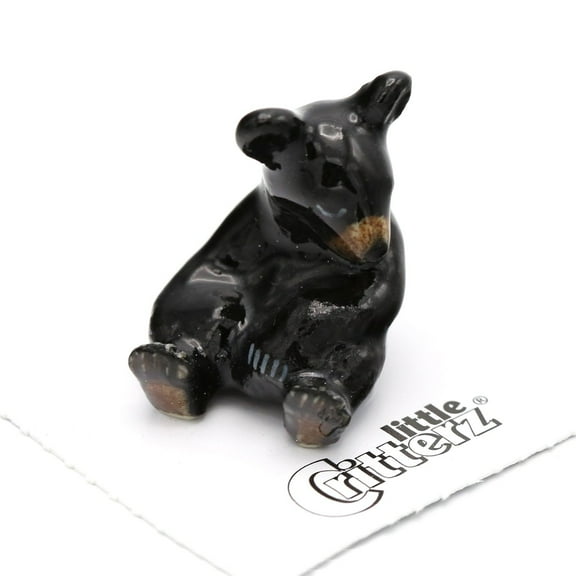 Little Critterz Black Bear Cub "Honey" Hand-painted - Home Decor Animal Decorative Figurine Birthday Gift - Miniature Porcelain Figurine