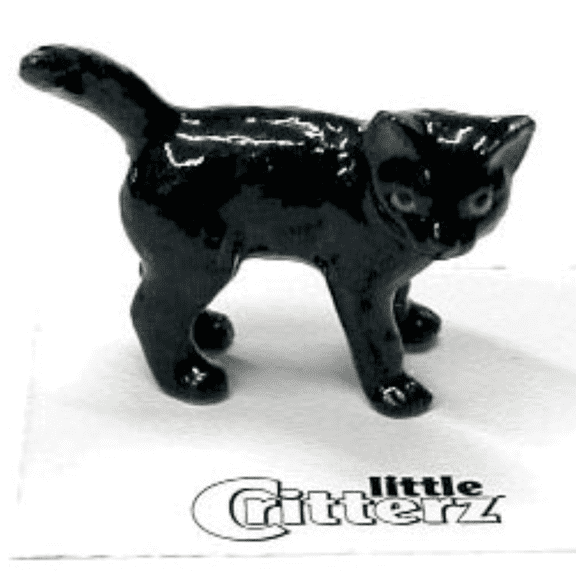 Little Critterz Black Cat Kitten "Onyx" Handcrafted - Home Decor Animal Decorative Figurine Birthday Gift - Miniature Porcelain Figurine