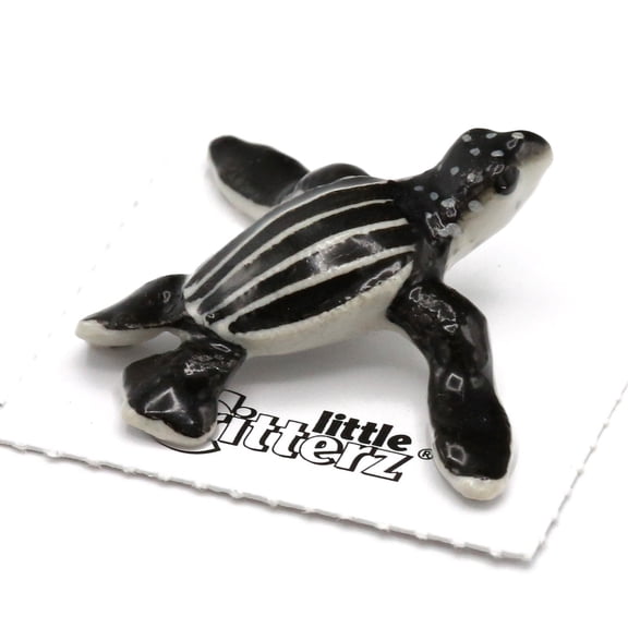 Little Critterz Black Leatherback Sea Turtle "Migra" - Handcrafted Home Decor Reptile Decorative Figurine - Miniature Porcelain Figurine