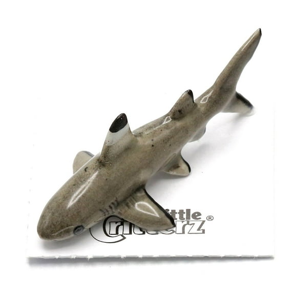 Little Critterz Black Tip Reef Shark "Guardian" Hand-painted - Home Decor Reptile Decorative Figurine - Miniature Porcelain Figurine