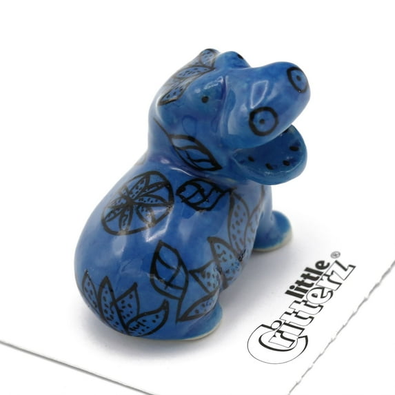 Little Critterz Blue Egyptian Hippo "Nile" Porcelain Figurine – Handcrafted Decorative Display Object - Adult Home Décor Accent