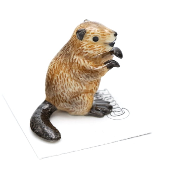 Little Critterz Brown Beaver "Paddle" Animal - Hand-painted Home Decor Animal Decorative Figurine - Miniature Porcelain Figurine