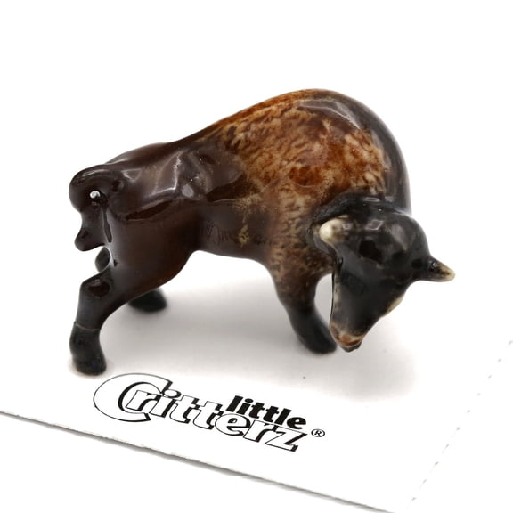 Little Critterz Brown Bison American "Prairie" Hand-painted - Home Decor Animal Decorative Figurine Birthday Gift - Miniature Porcelain Figurine