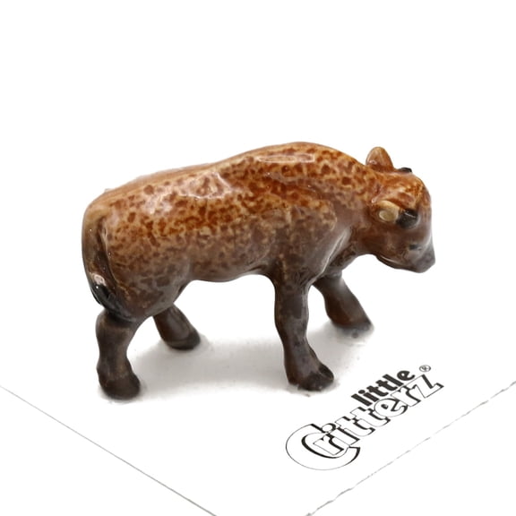 Little Critterz Brown Bison "Teton" Animal Hand-painted - Home Decor Animal Decorative Figurine Birthday Gift - Miniature Porcelain Figurine