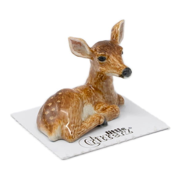 Little Critterz Brown Deer Fawn Curled "Pippin" Animal - Hand-painted Home Decor Animal Decorative Figurine - Miniature Porcelain Figurine