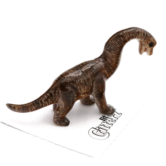 Little Critterz Brown Dinosaurs Brachiosaurus "Elmer" - Handcrafted Home Decor Animal Decorative Figurine - Miniature Porcelain Figurine