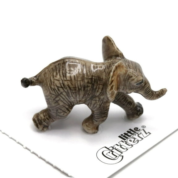 Little Critterz Brown Elephant Calf "Heart" Hand-painted - Home Decor Animal Decorative Figurine Birthday Gift - Miniature Porcelain Figurine