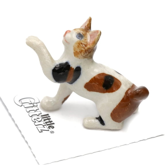 Little Critterz Cat Japanese Bobtail "Neko" Hand-painted - Home Decor Animal Decorative Figurine Birthday Gift - Miniature Porcelain Figurine