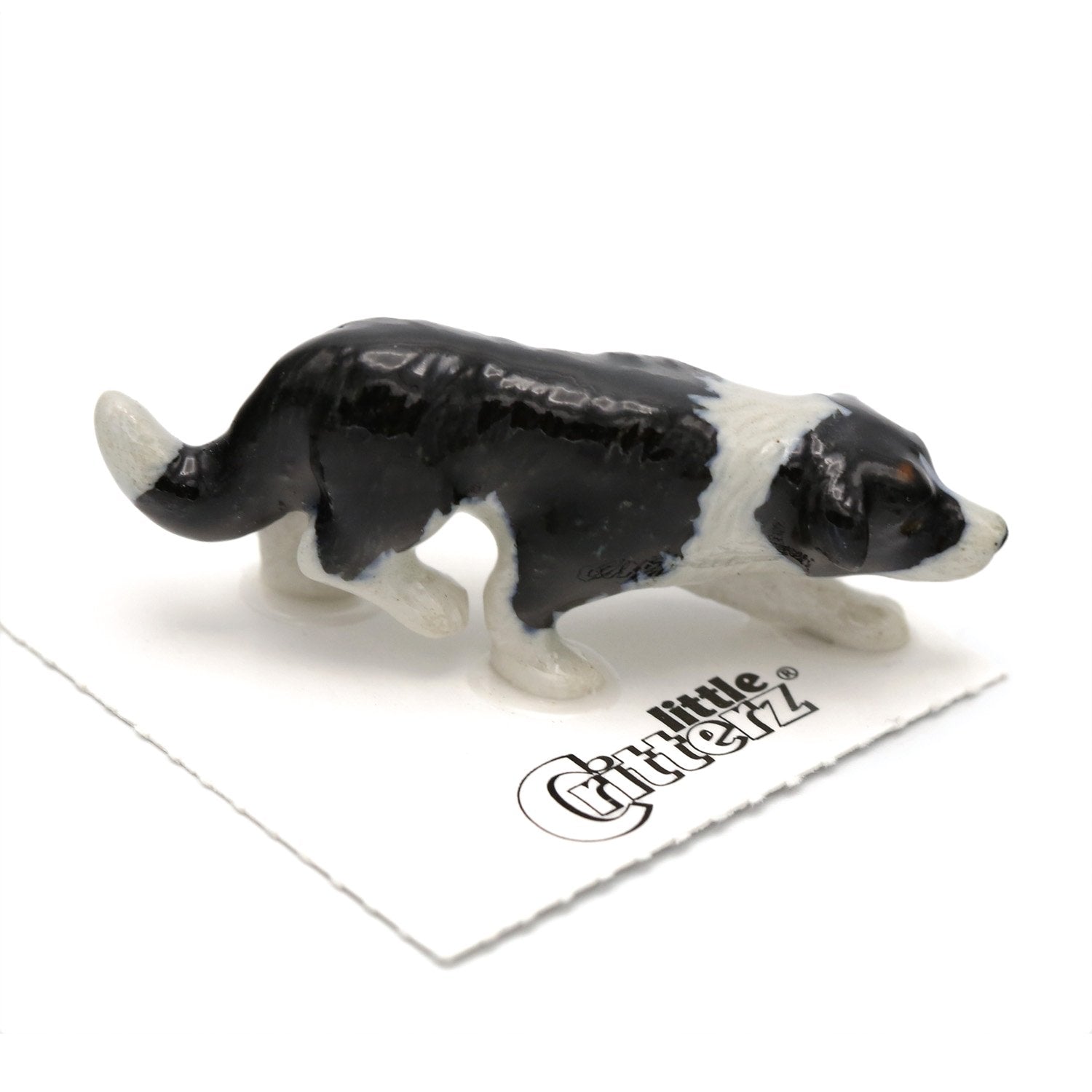 Little Critterz Dog Border Collie Hemp Hand-painted - Home Decor Animal Decorative Figurine Birthday Gift - Miniature Porcelain Figurine