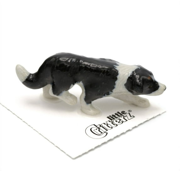 Little Critterz Dog Border Collie Hemp Hand-painted - Home Decor Animal Decorative Figurine Birthday Gift - Miniature Porcelain Figurine