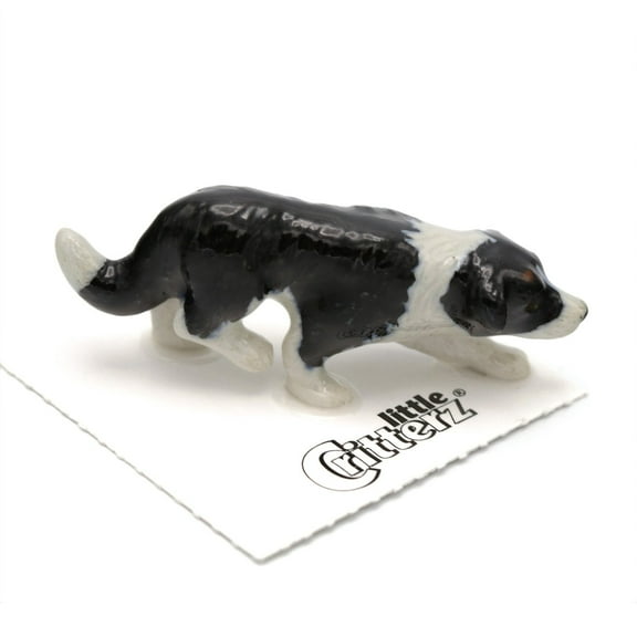 Little Critterz Dog Border Collie Hemp Hand-painted - Home Decor Animal Decorative Figurine Birthday Gift - Miniature Porcelain Figurine