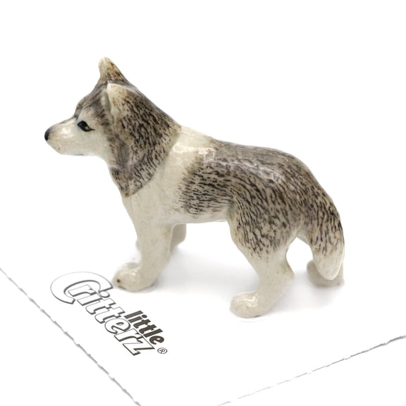 Little Critterz Dog Siberian Husky "Silver" Hand-painted - Home Decor Animal Decorative Figurine Birthday Gift - Miniature Porcelain Figurine