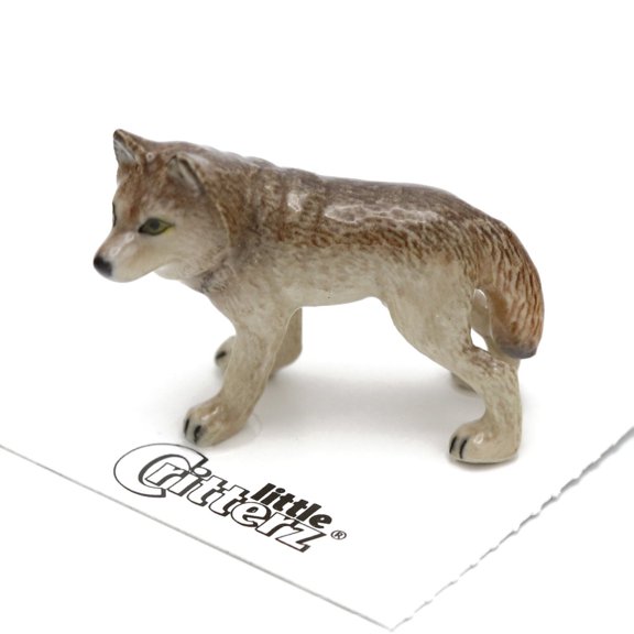 Little Critterz Gray Wolf "Timber" Hand-painted - Home Decor Animal Decorative Figurine Birthday Gift - Miniature Porcelain Figurine