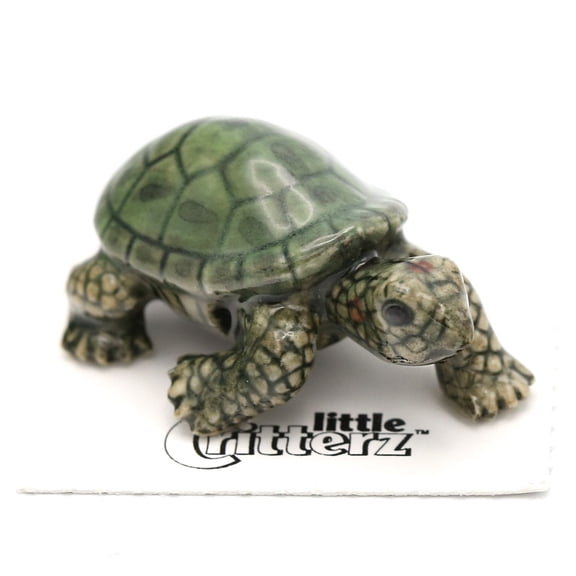Little Critterz Green Turtle Garden Turtle "Ras" Reptile - Hand-painted Home Decor Reptile Decorative Figurine - Miniature Porcelain Figurine