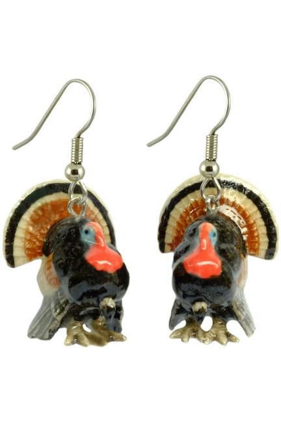 Jewelry Black Wild Turkey Hand-painted - Home Decor Animal Decorative Figurine French Hooks - Porcelain Earrings Jewelry