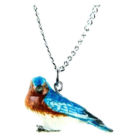 Little Critterz Bluebird Porcelain Pendant Necklace, Hand-Painted Bird Jewelry, Fashionable Wearable Accessory, Birthday Gift for Bird Lovers and Nature Collectors