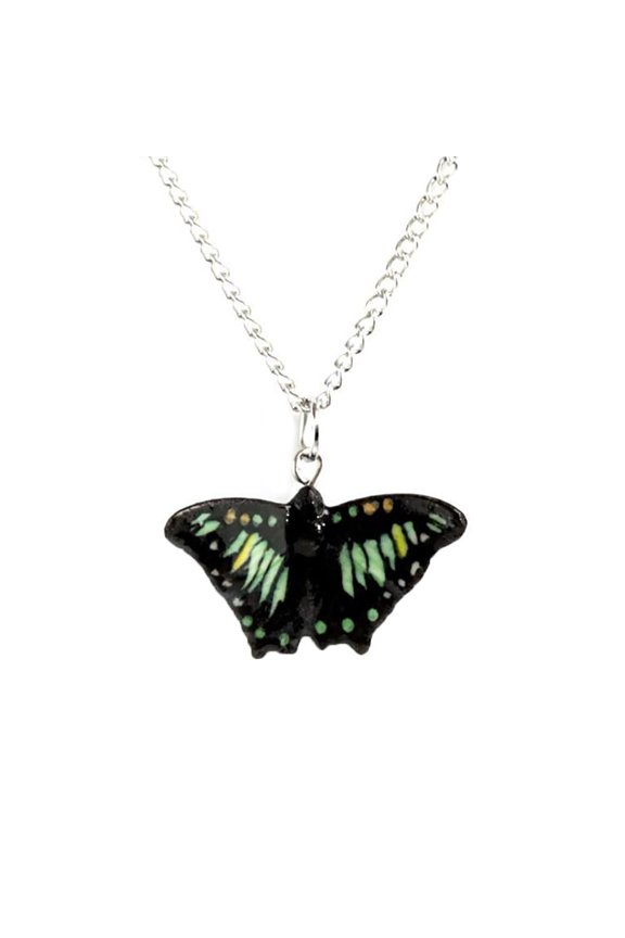 Jewelry Green Malachite Butterfly - Hand-painted Decorative Figurine Birthday Gift - Necklace Pendant Porcelain Jewelry