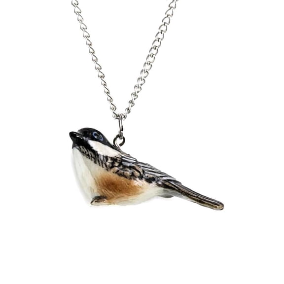 Little Critterz Chickadee Bird Porcelain Pendant Necklace, Hand-Painted Bird Jewelry, Fashionable Wearable Accessory, Birthday Gift for Bird Lovers and Nature Collectors