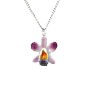 Little Critterz Jewelry Flower Magenta Orchid - Handcrafted Decorative Figurine Birthday Gift - Necklace Pendant Porcelain Jewelry