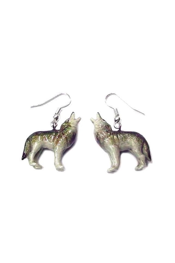 Jewelry Gray Wolf Animal Handcrafted - Lightweight French Hooks Decorative Figurine - Porcelain Earrings Jewelry