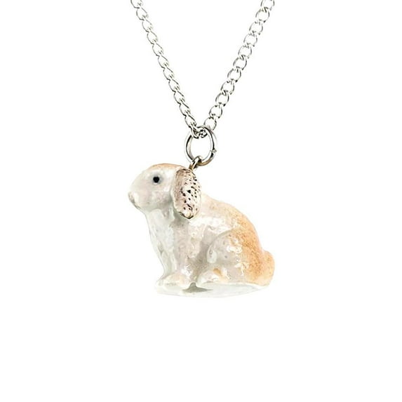 Little Critterz Jewelry Lop-Earred Rabbit - Handcrafted Birthday Gift Decorative Figurine - Necklace Pendant Porcelain Jewelry